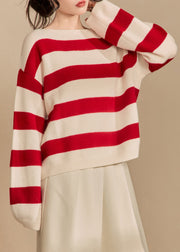 Loose Red Striped Cozy Knit Sweater Spring