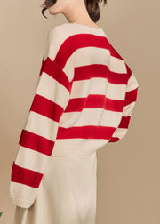 Loose Red Striped Cozy Knit Sweater Spring