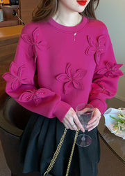 Loose Rose O Neck Patchwork Cotton Sweatshirts Fall