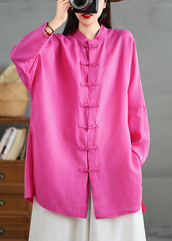 Loose Rose Oriental Button Cotton Shirts Top Spring