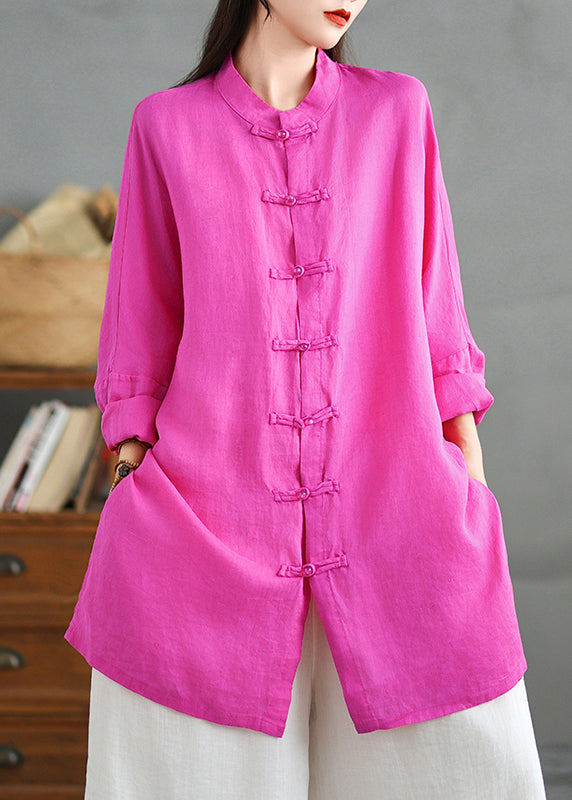 Loose Rose Oriental Button Cotton Shirts Top Spring