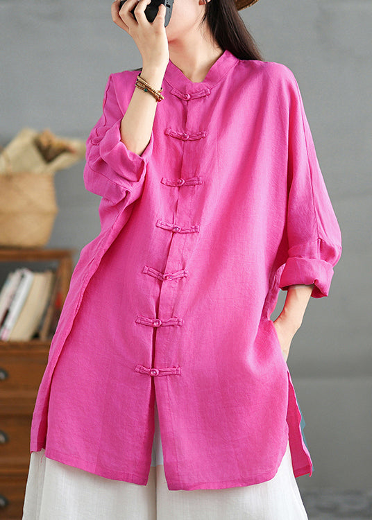 Loose Rose Oriental Button Cotton Shirts Top Spring