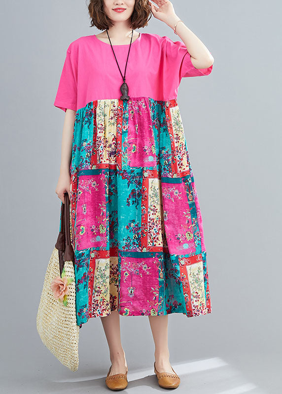 Loose Rose Oversized Patchwork Cotton Long Dresses Summer