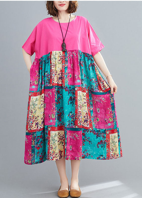 Loose Rose Oversized Patchwork Cotton Long Dresses Summer