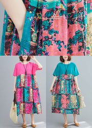 Loose Rose Oversized Patchwork Cotton Long Dresses Summer