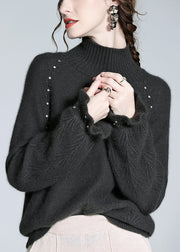 Loose Rose Turtleneck Nail Bead Cashmere Knit Sweater Winter