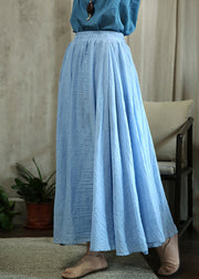 Loose Sky Blue Wrinkled Elastic Waist Cotton Skirts Fall