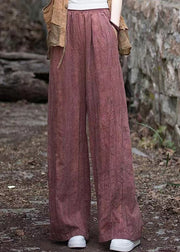 Loose Smoke Red Pockets High Waist Patchwork Linen Pants Fall