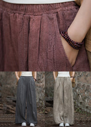 Loose Smoke Red Pockets High Waist Patchwork Linen Pants Fall