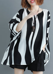 Loose Striped O Neck Chiffon T Shirt Batwing Sleeve