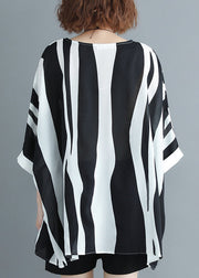 Loose Striped O Neck Chiffon T Shirt Batwing Sleeve