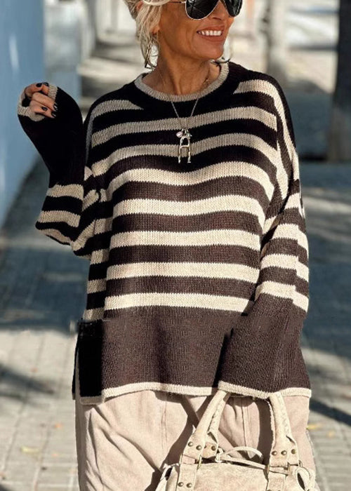 Loose Striped O Neck Cozy Knit Sweater Spring