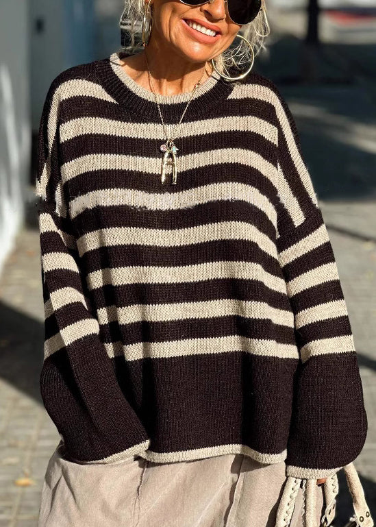 Loose Striped O Neck Cozy Knit Sweater Spring