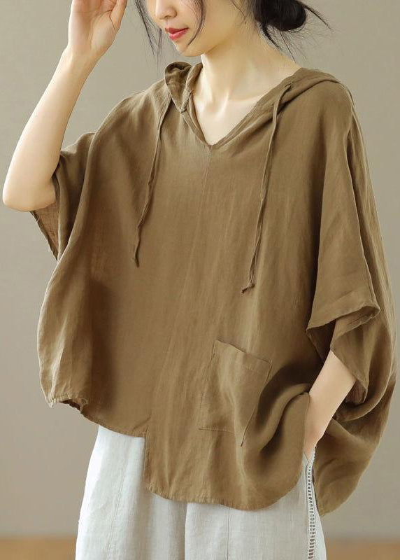 Loose V Neck Asymmetrical Patchwork Pockets Drawstring Top Long Sleeve