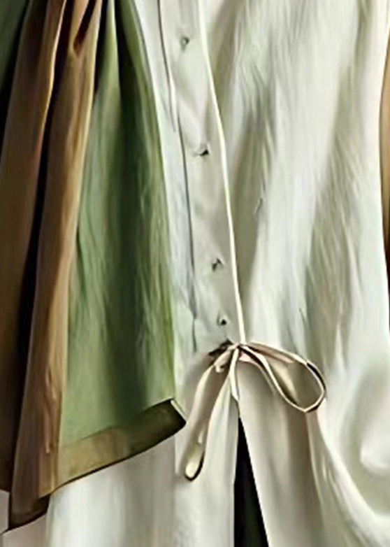 Loose White Asymmetrical Patchwork Tie Waist Button Shirt Fall