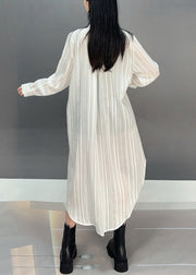 Loose White Asymmetrical Striped Button Cotton Shirt Spring