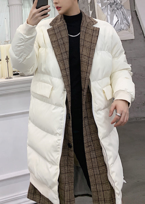 Loose White Button False Two Pieces Patchwork Men Parkas Spring