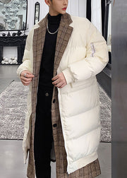 Loose White Button False Two Pieces Patchwork Men Parkas Winter