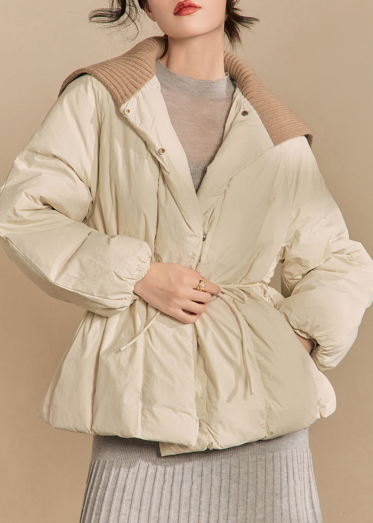 Loose White Button Knit Patchwork Parkas Winter