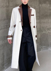 Loose White Button Pockets Patchwork Woolen Men Trench Coat Winter