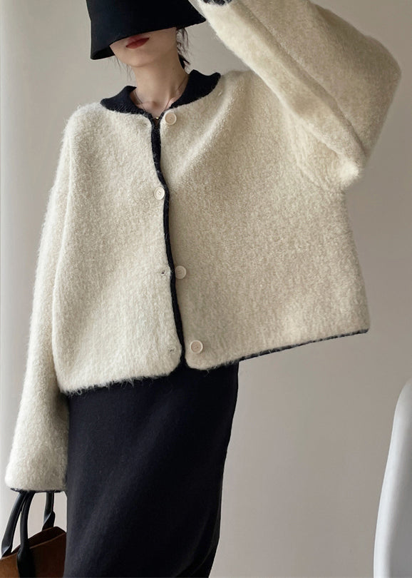 Loose White Button Thick Patchwork Woolen Coats Spring