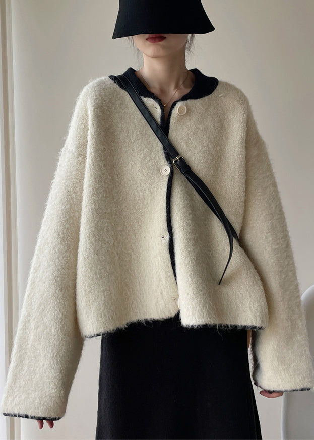 Loose White Button Thick Patchwork Woolen Coats Winter