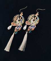 Loose White Copper Fox Tassel Hoop Earrings