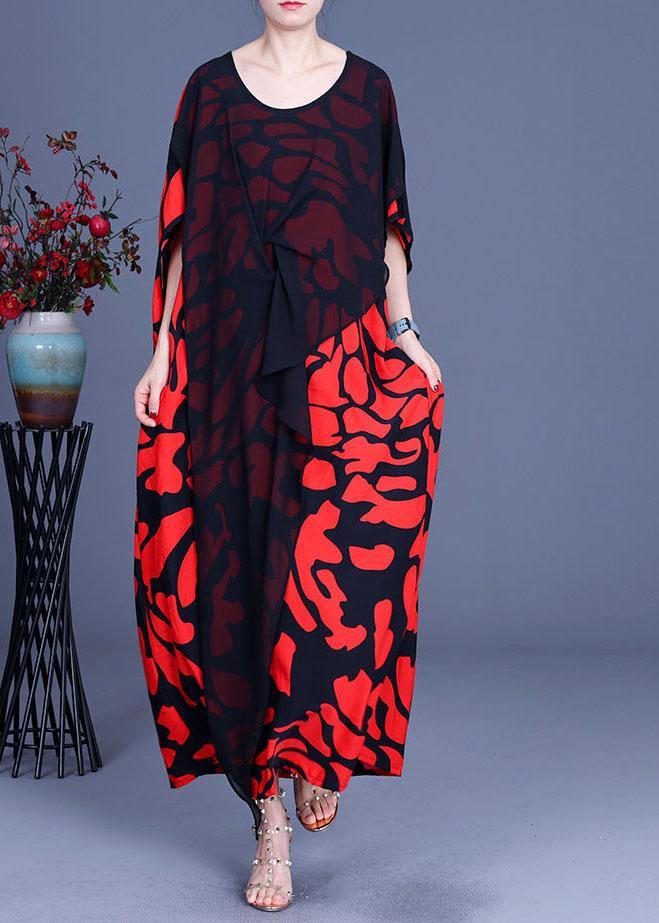 Loose White Elegant Print Patchwork Summer Silk Long Dresses