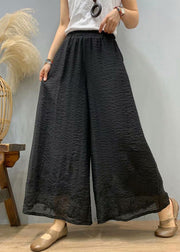 Loose White Embroideried Elastic Waist Silk Linen Wide Leg Pants Summer