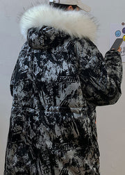 Loose White Fur Collar Hooded Pockets Duck Down Men Down Coat Winter