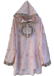 Loose White Hooded Embroidered Button Cotton Top Summer