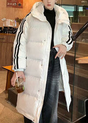 Loose White Hooded Striped Duck Down Men Down Long Coat Winter