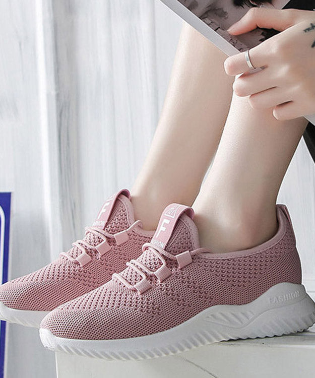 Loose White Knit Fabric Lace Up Flat Feet Shoes