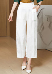 Loose White Lace Up Pockets Silk Crop Pants Summer