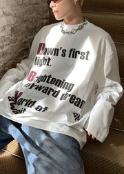 Loose White O Neck Letter Cotton Mens T Shirt Spring