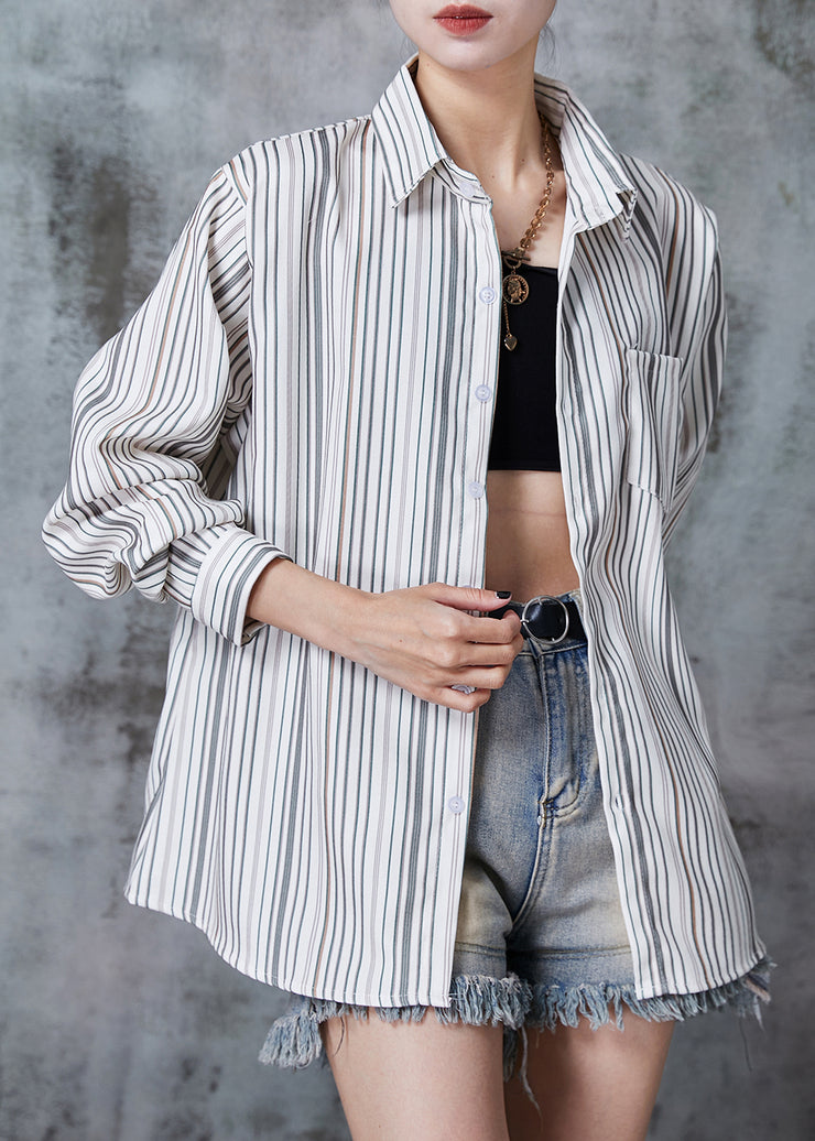 Loose White Oversized Striped Cotton Shirt Tops Spring