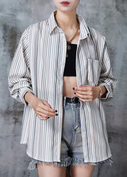 Loose White Oversized Striped Cotton Shirt Tops Spring