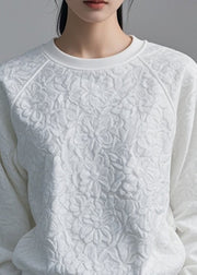 Loose White Patchwork Sweatshirt Fall