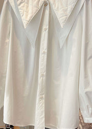 Loose White Peter Pan Collar Button Solid Shirt Fall