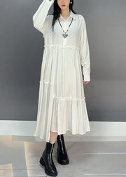 Loose White Peter Pan Collar Ruffled Cotton Dress Fall