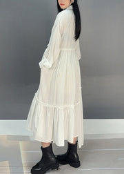 Loose White Peter Pan Collar Ruffled Cotton Dress Fall