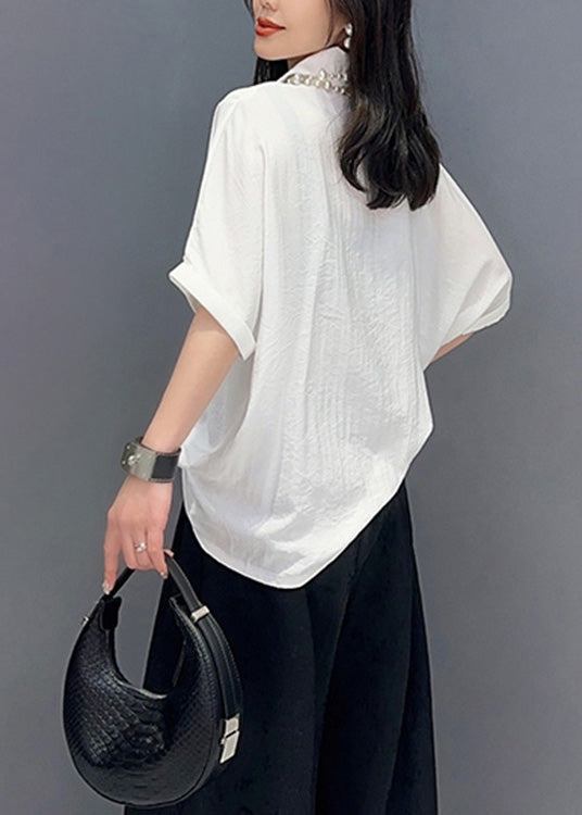 Loose White Peter Pan Collar Solid Shirts Summer