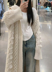 Loose White Peter Pan Collar Thick Knit Cardigan Spring