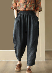 Loose White Pockets Elastic Waist Linen Crop Pants Summer