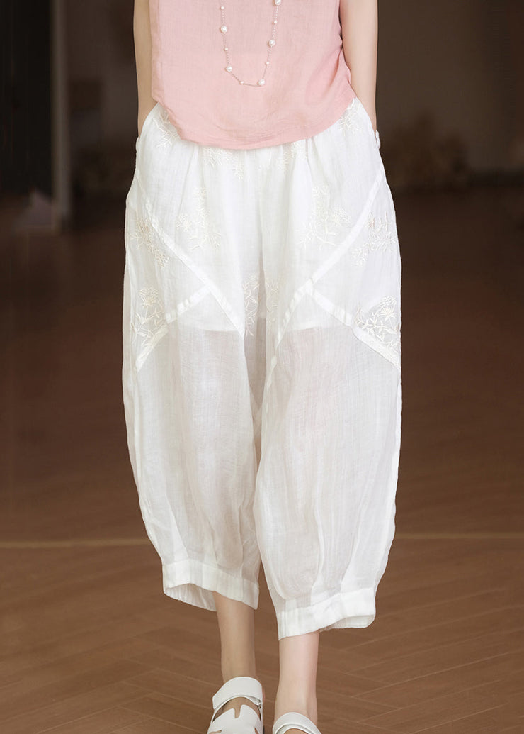 Loose White Pockets High Waist Linen Harem Pants