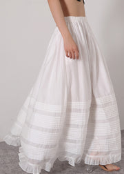 Loose White Ruffled Elastic Waist Silk Cotton Skirts Summer