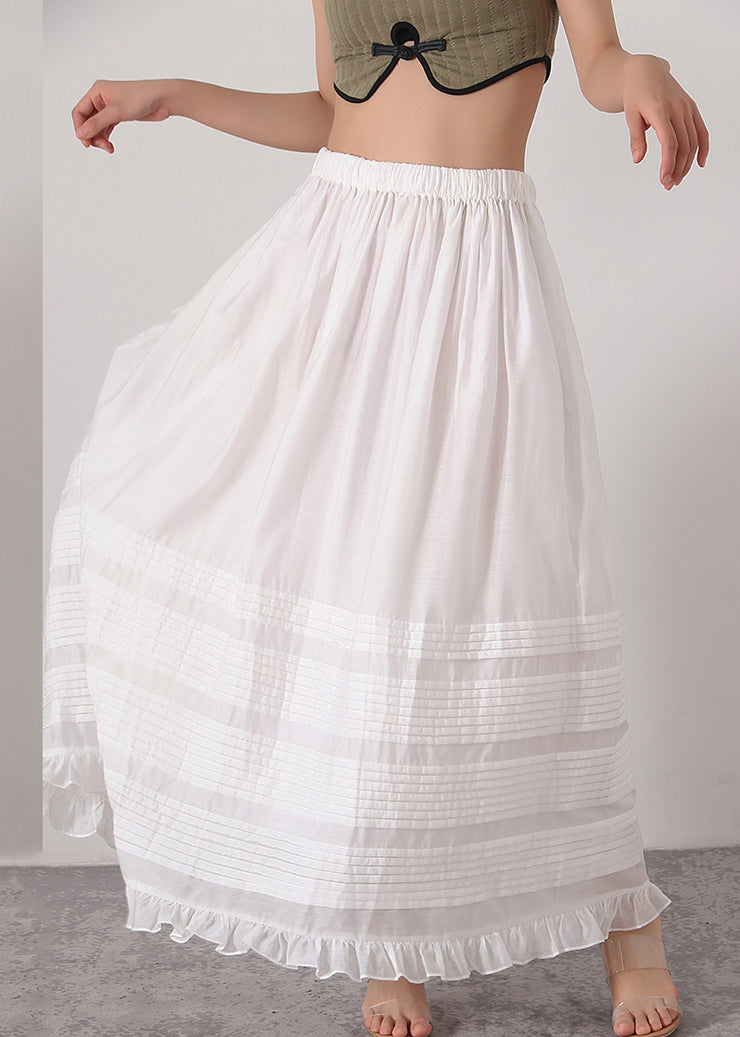 Loose White Ruffled Elastic Waist Silk Cotton Skirts Summer