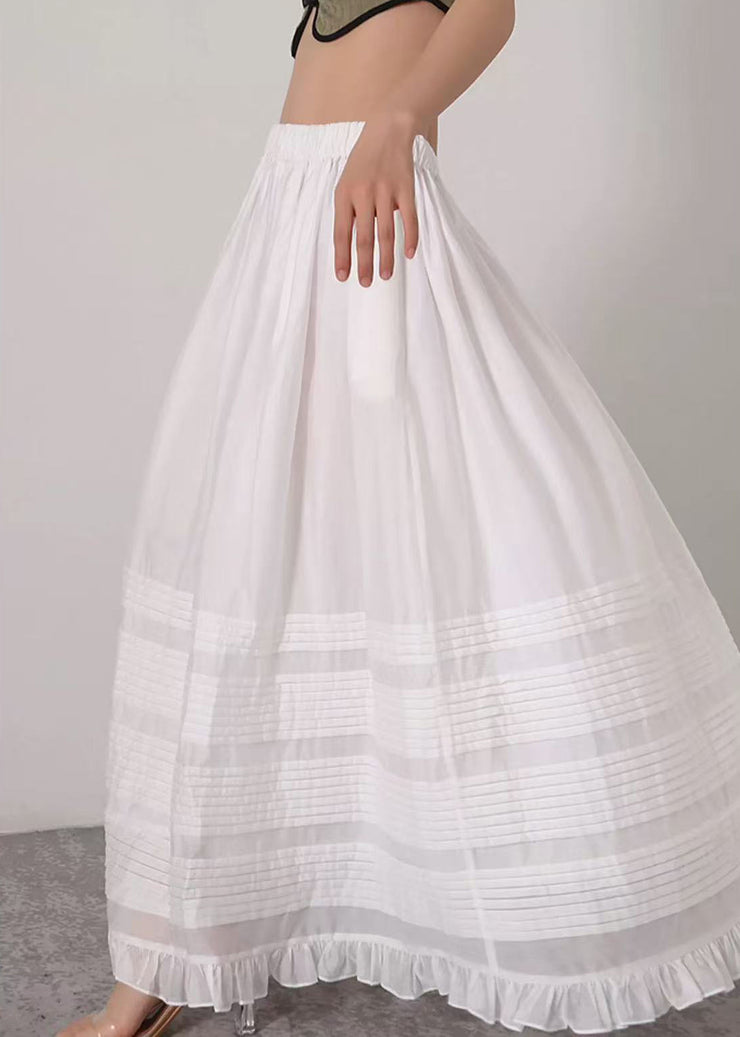 Loose White Ruffled Elastic Waist Silk Cotton Skirts Summer