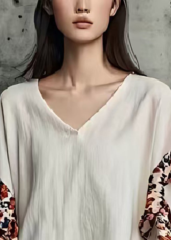 Loose White Ruffled Patchwork Cotton Blouses Summer