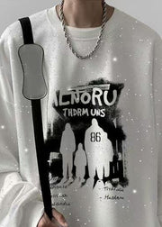 Loose White Sequins Print Cotton Men Sweatshirts Spring